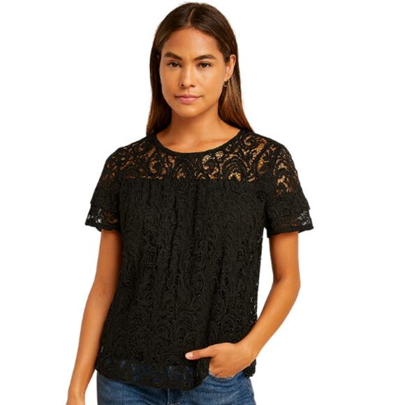 Adrianna Papell Lace Overlay Blouse in Black – NWT Size Small - Picture 1 of 5
